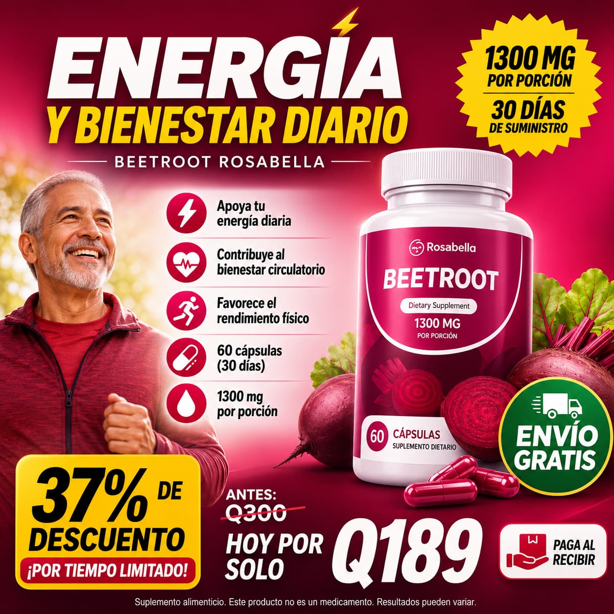 BeetRoot - Remolacha 1300mg 60 Cápsulas